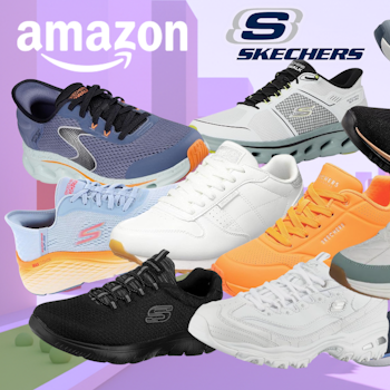 Auf dem Bild ist eine Collage diverser Skechers Sneaker zu sehen, die aktuell im Amazon Sale günstig zu erwerben sind.