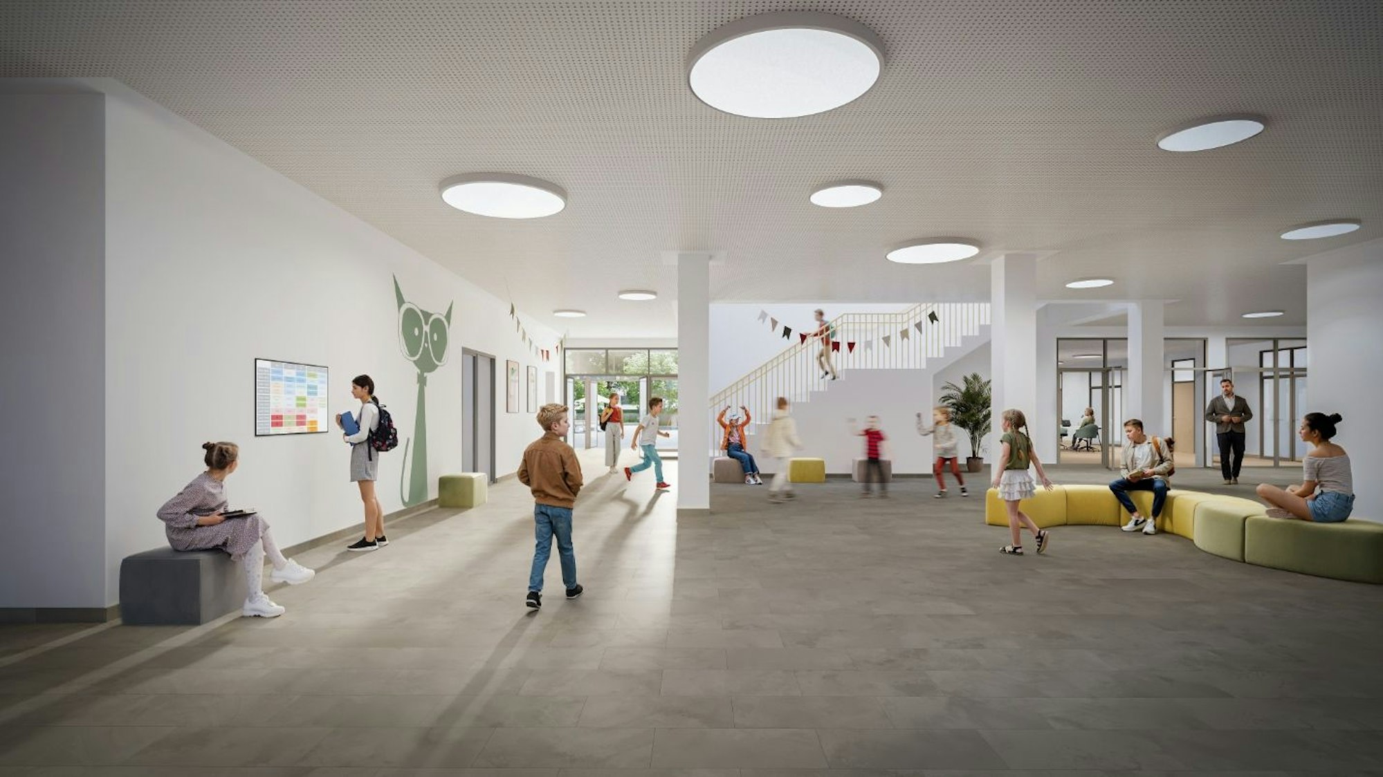 Auf dem Bild ist eine Visualisierung eines neuen Schulgebäudes zu sehen.