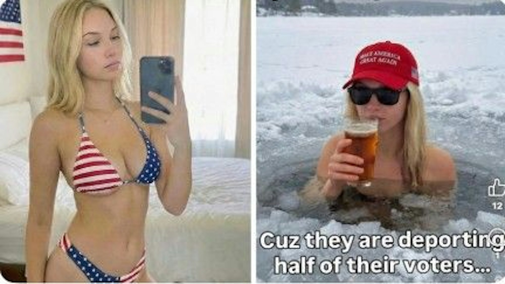 Emily Hart im USA-Bikini und beim Eisbaden.