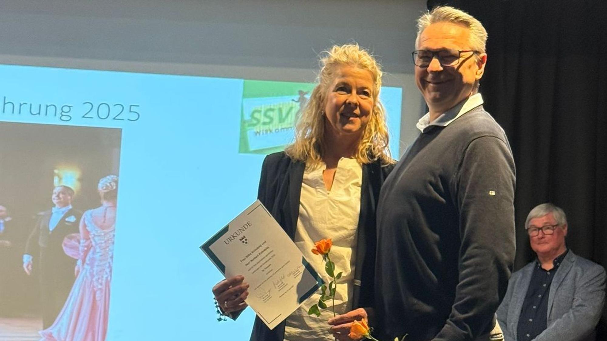 Silke und Norbert Kolodziej bei der Preisverleihung zum „Sportler des Jahres“ am Freitagabend