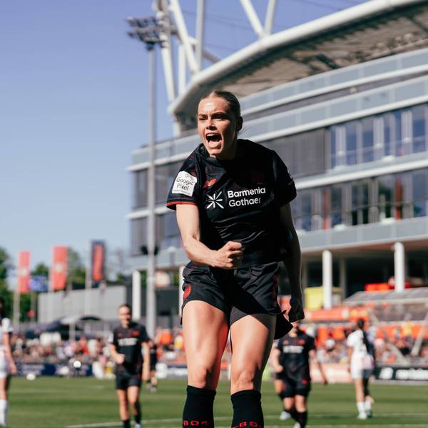 26.04.26, Women, Football, Google Pixel Frauen Bundesliga, Season 2025/2026, Bayer 04 Leverkusen - SC Freiburg, Matchday 23 Cornelia Kramer 7 von Bayer 04 Leverkusen goal celebration for the 3:0 shot with penalty Leverkusen Ulrich-Haberland-Stadion NRW Deutschland