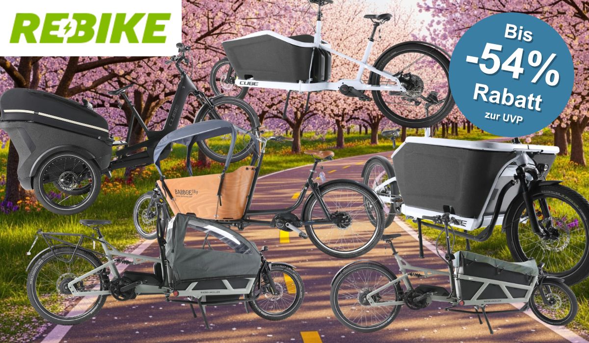 Auf dem Bild ist eine Collage zu sehen, die diverse Lastenräder zeigt, die sich aktuell im Sale befinden.