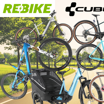 Auf dem Bild befindet sich eine Collage aus E-Bike Fahrrädern der Marke Cube.