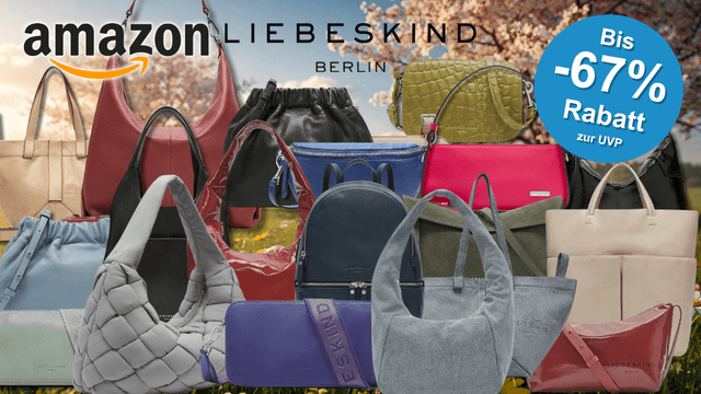 Verschiedene Liebeskind Berlin Taschen vor einem sommerlichen Hintergrund.