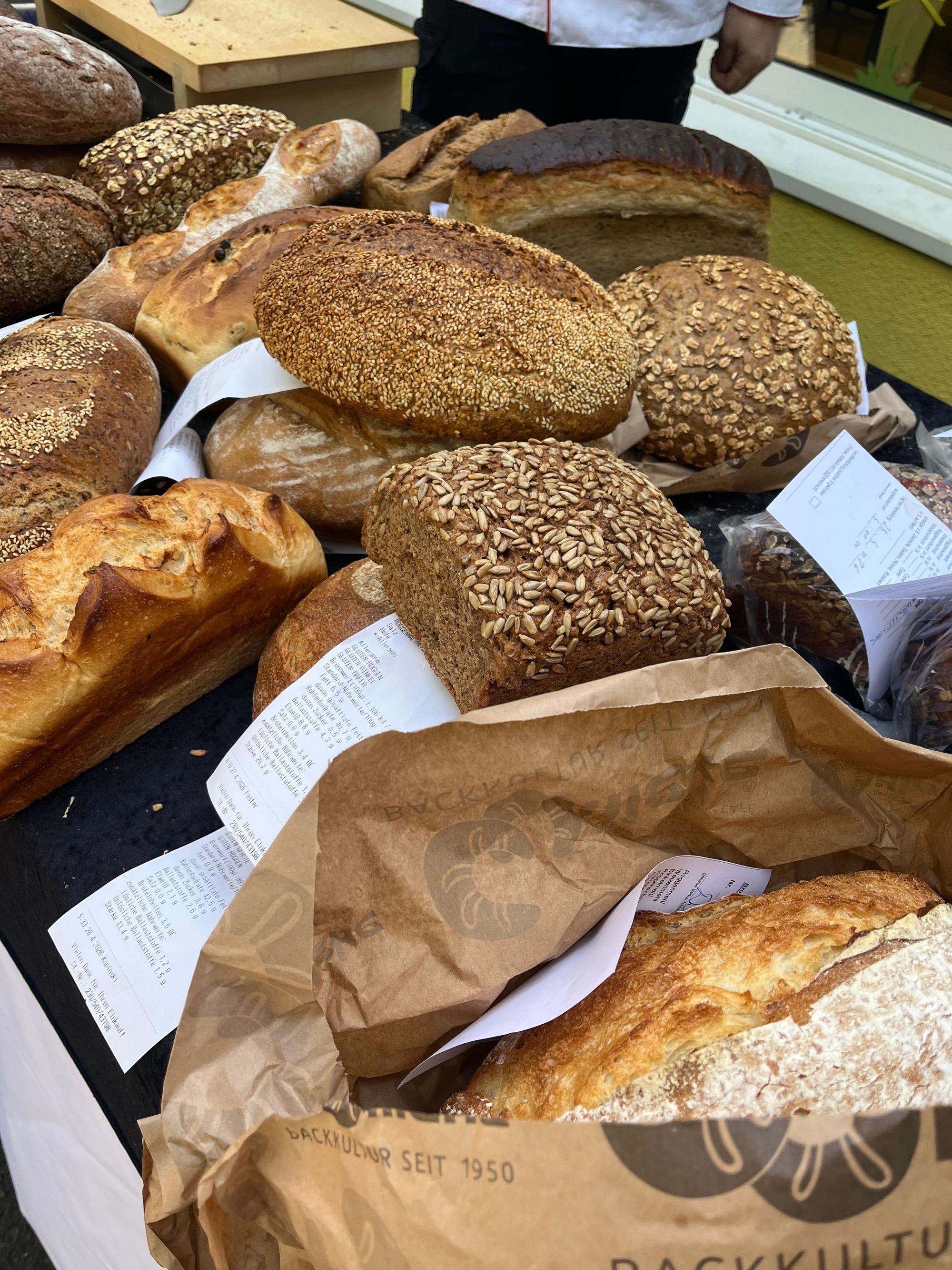 Jedes Brot hat einen Zettel mit Herkunft, Beschreibung und dem Zeitpunkt, wann es gebacken wurde.