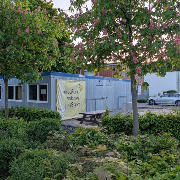 Das Foto zeigt Container auf dem Schulhof der Realschule.