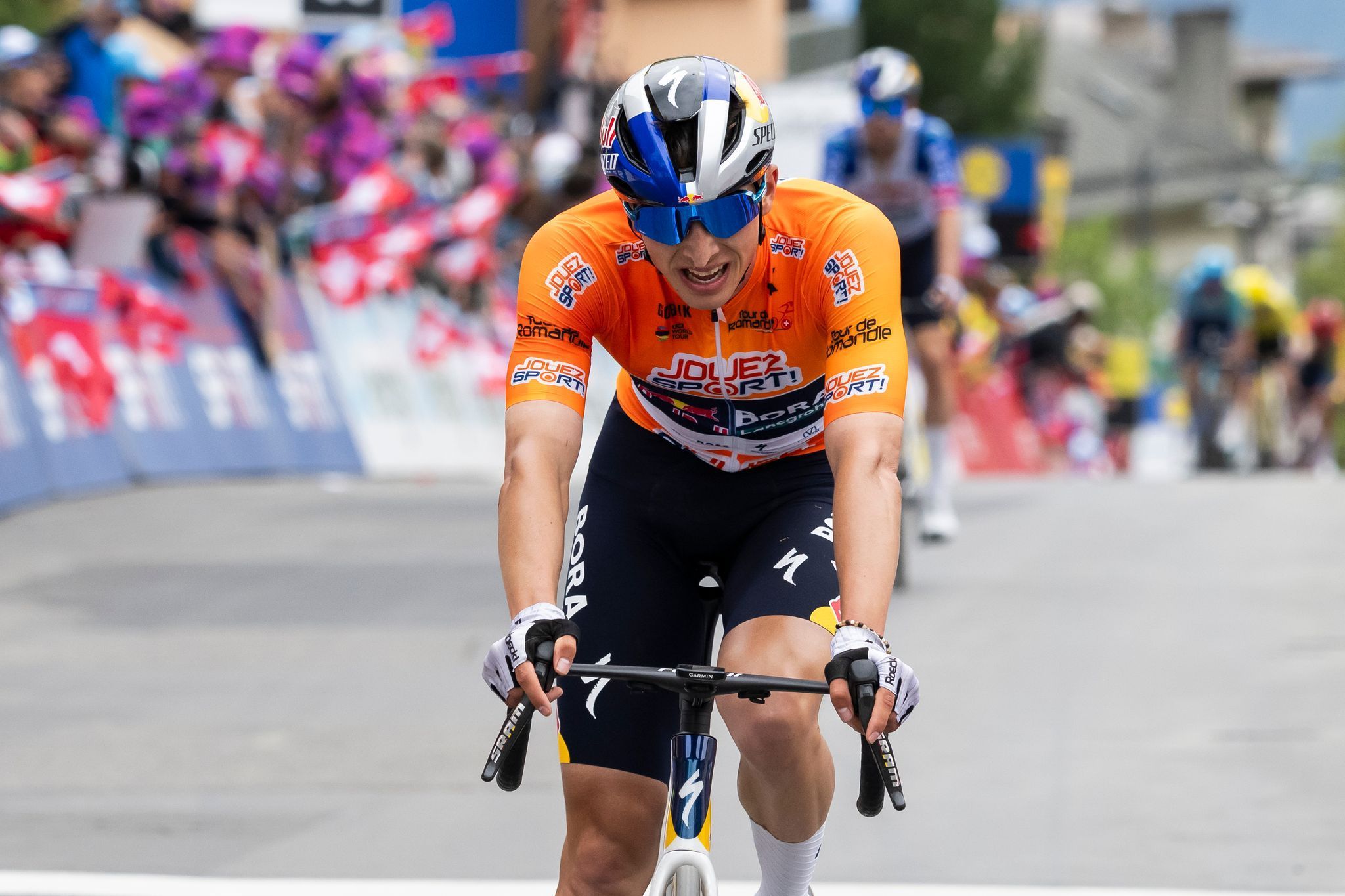 Maximaler Puls, großer Erfolg: Florian Lipowitz hielt bei der Tour de Romandie lange mit Tadej Pogacar mit.