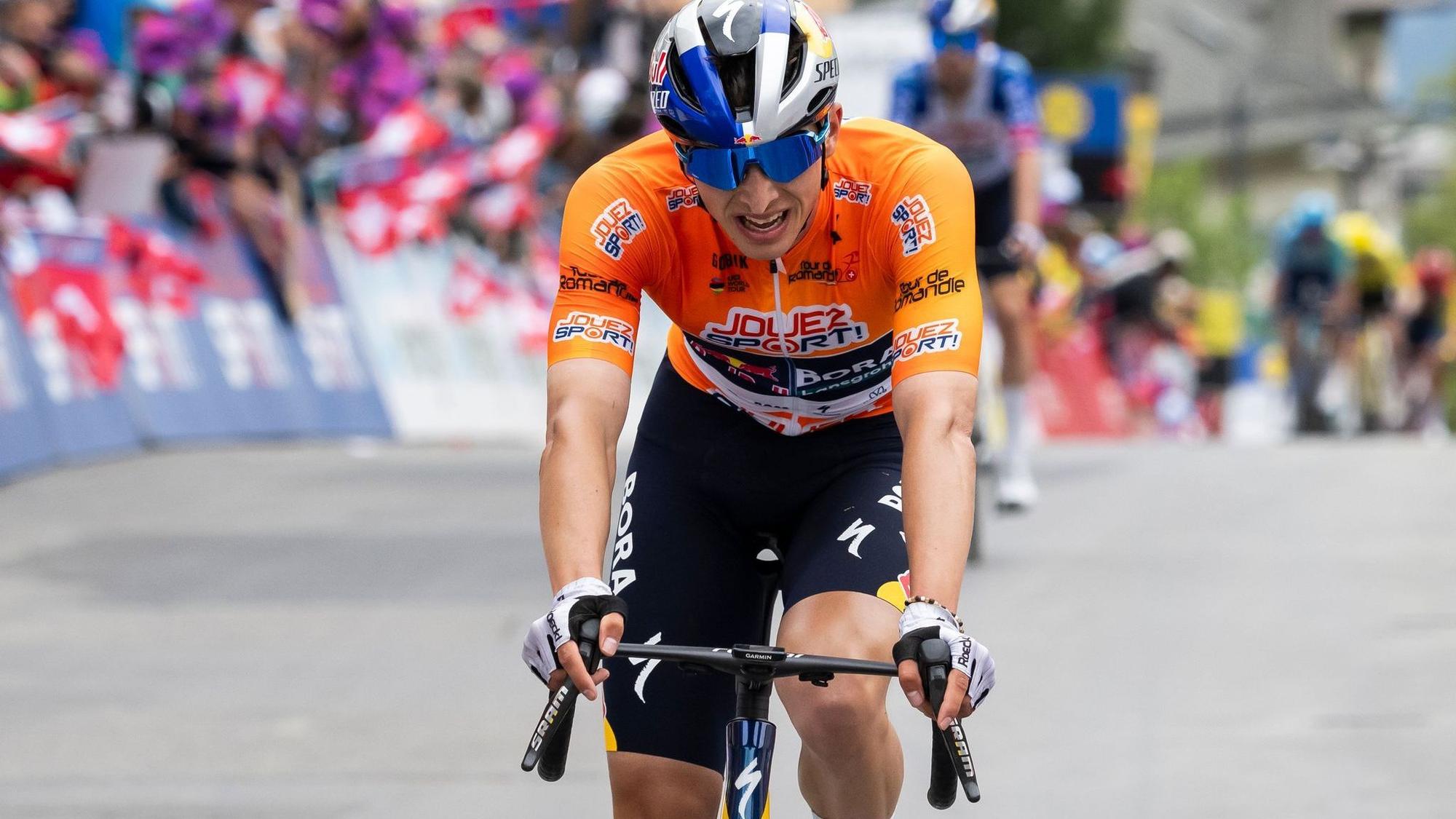 Maximaler Puls, großer Erfolg: Florian Lipowitz hielt bei der Tour de Romandie lange mit Tadej Pogacar mit.
