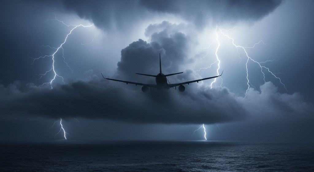 Flugzeug in einem Gewitter.