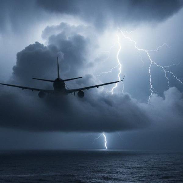 Flugzeug in einem Gewitter.