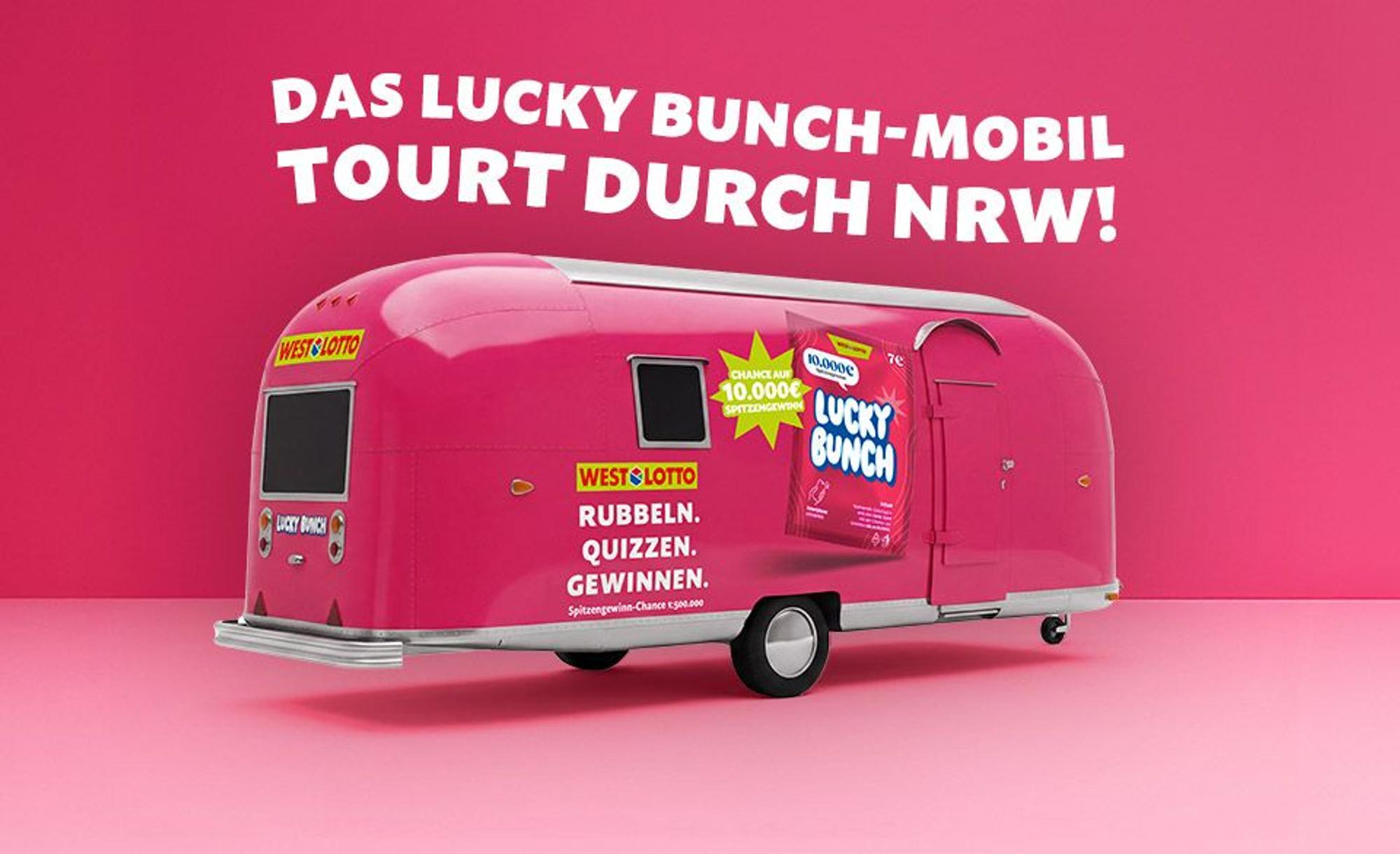 Ab Mai geht Lucky Bunch auf Tour und kann an unterschiedlichen Orten erlebt werden. Ein pinkes Lucky-Bunch-Mobil macht auf verschiedenen Stadtfesten und Festivals in Nordrhein-Westfalen Station,