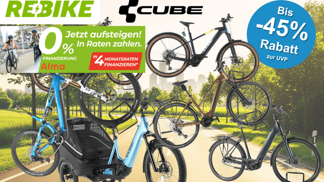 Auf dem Bild befindet sich eine Collage aus E-Bike Fahrrädern der Marke Cube.