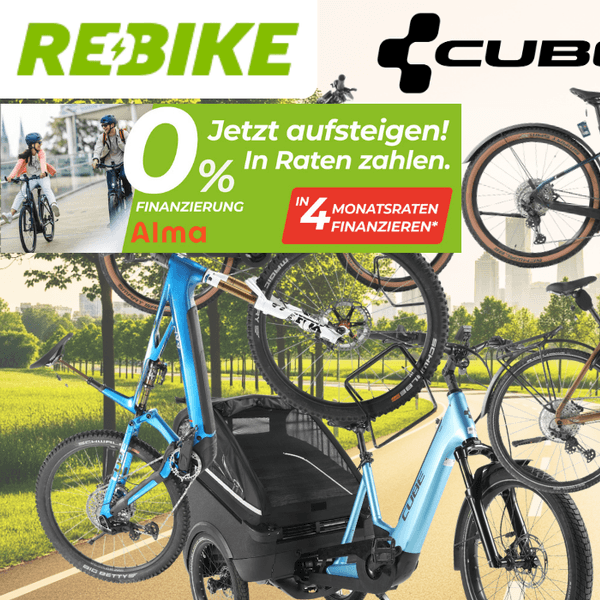 Auf dem Bild befindet sich eine Collage aus E-Bike Fahrrädern der Marke Cube.