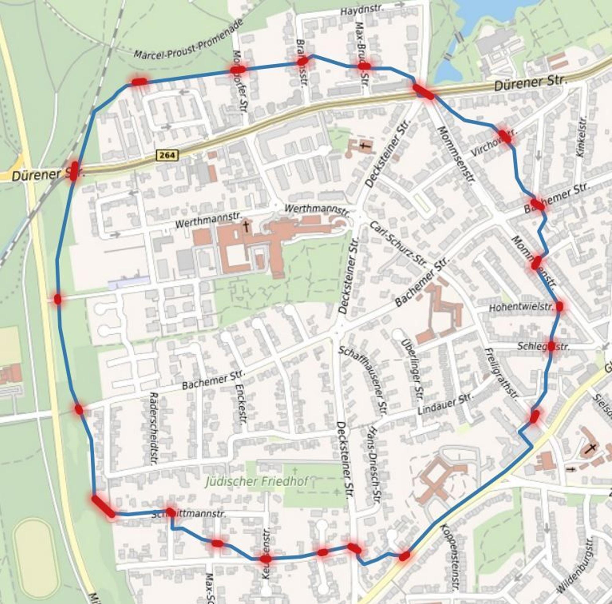 Die Karte zeigt den Evakuierungsbereich in Köln-Lindenthal.