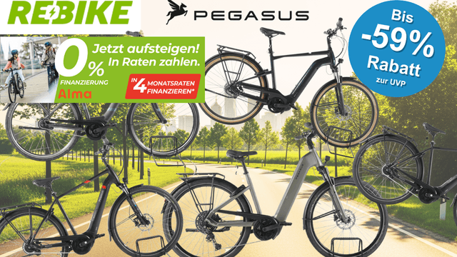 Eine Darstellung von Pegasus Fahrrädern vor einem Fahrradweg.