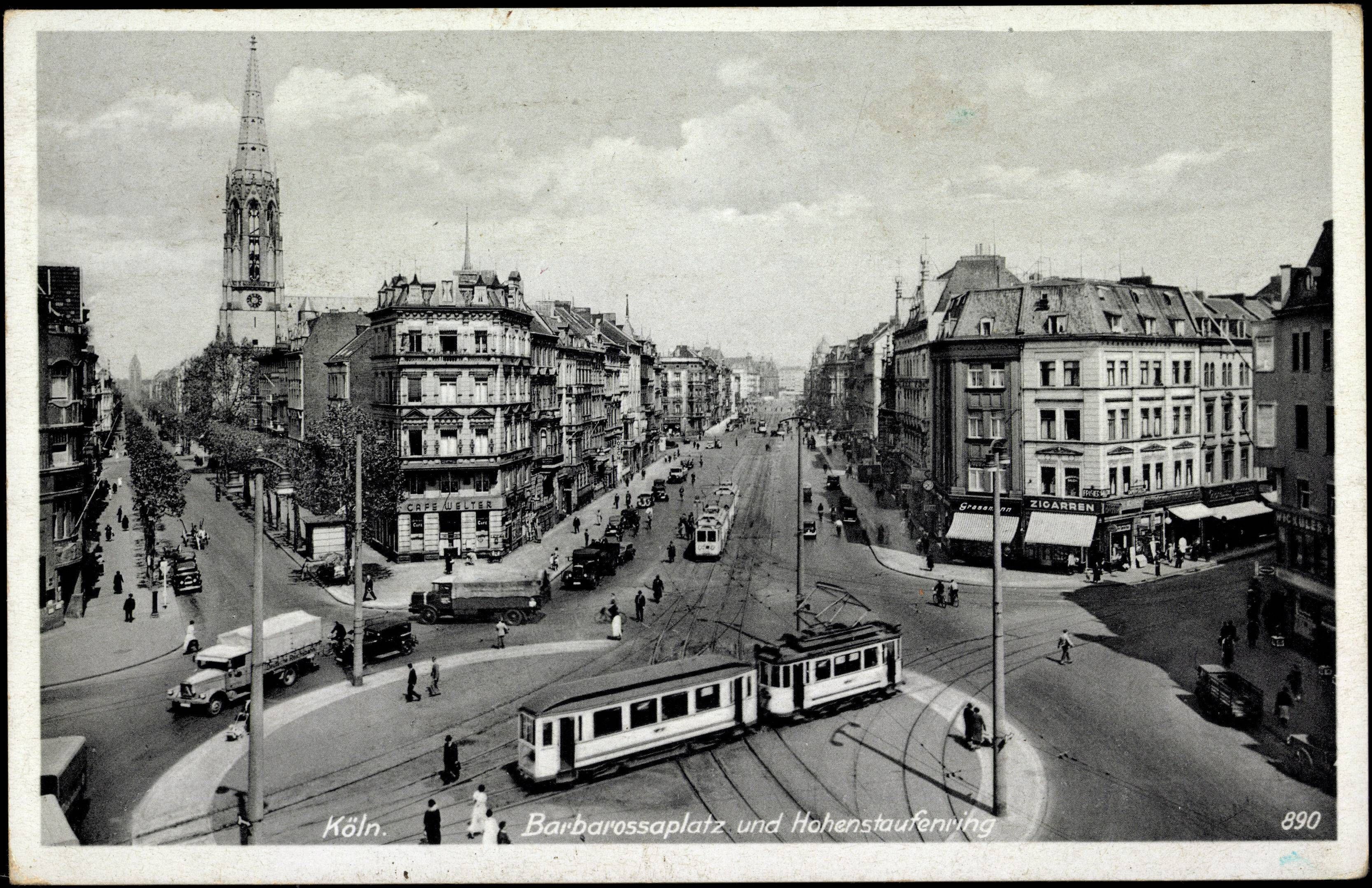 Historische Aufnahme vom Barbarossaplatz und Hohenstaufenring.