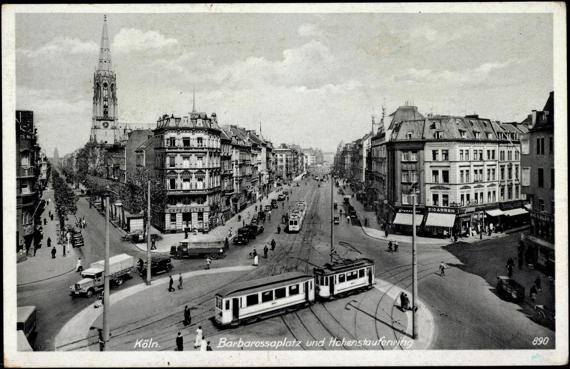 Historische Aufnahme vom Barbarossaplatz und Hohenstaufenring.