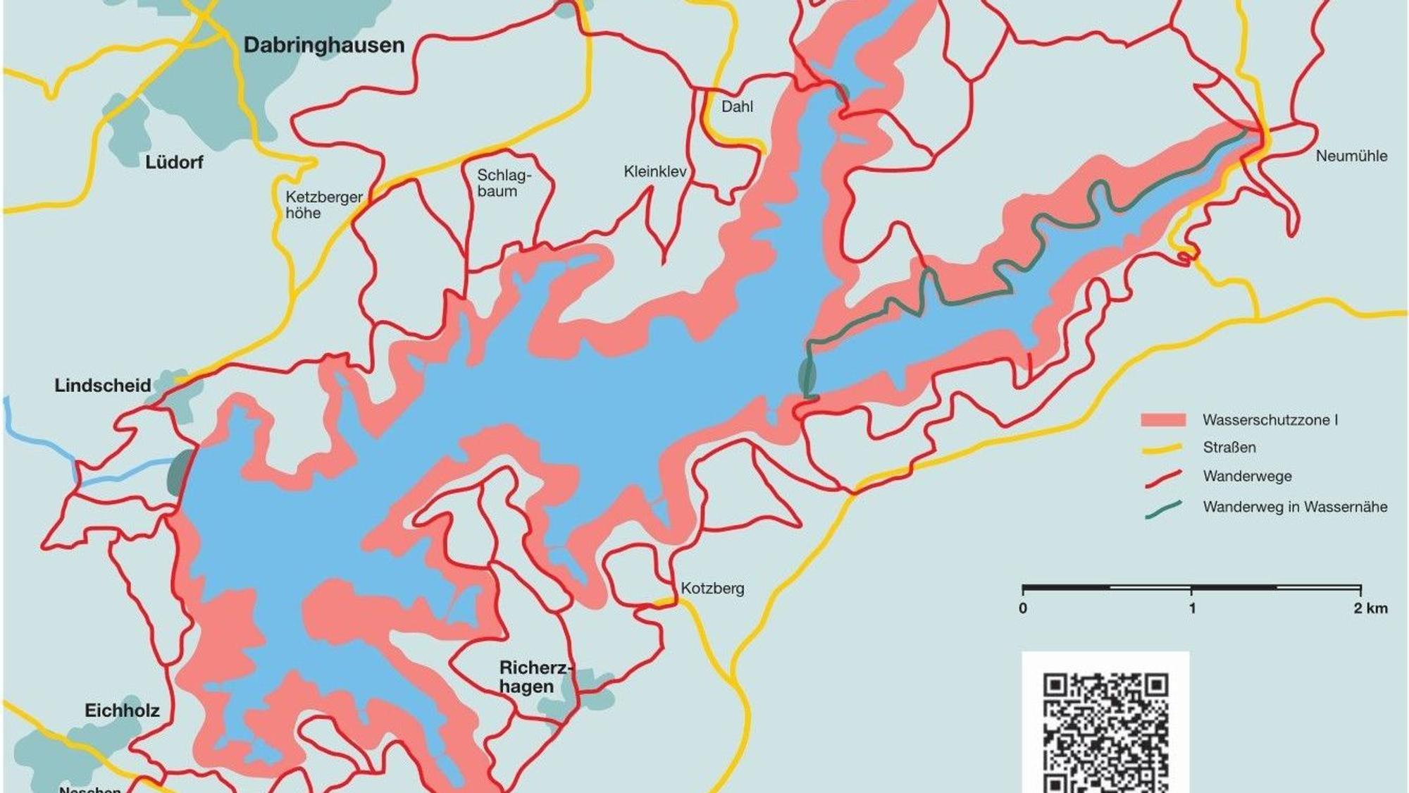 Karte der Wasserschutzzone um die Dhünntalsperre
