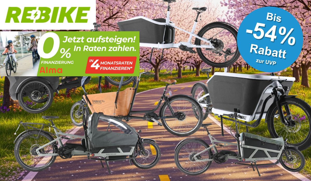 Auf dem Bild ist eine Collage zu sehen, die diverse Lastenräder zeigt, die sich aktuell im Sale befinden.