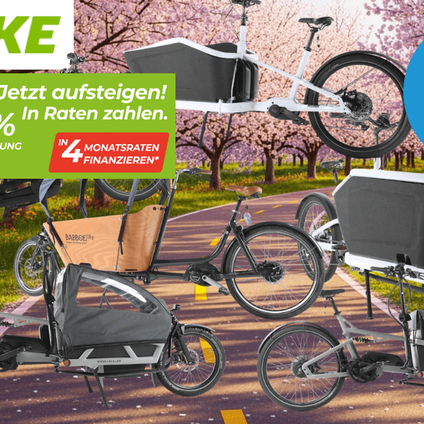 Auf dem Bild ist eine Collage zu sehen, die diverse Lastenräder zeigt, die sich aktuell im Sale befinden.