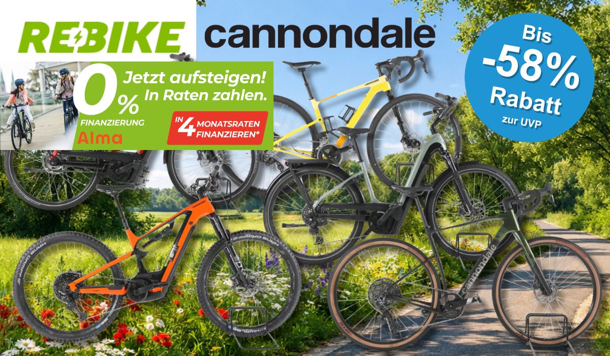 Verschiedene Cannondale Fahrräder vor einem Radweg abgebildet.