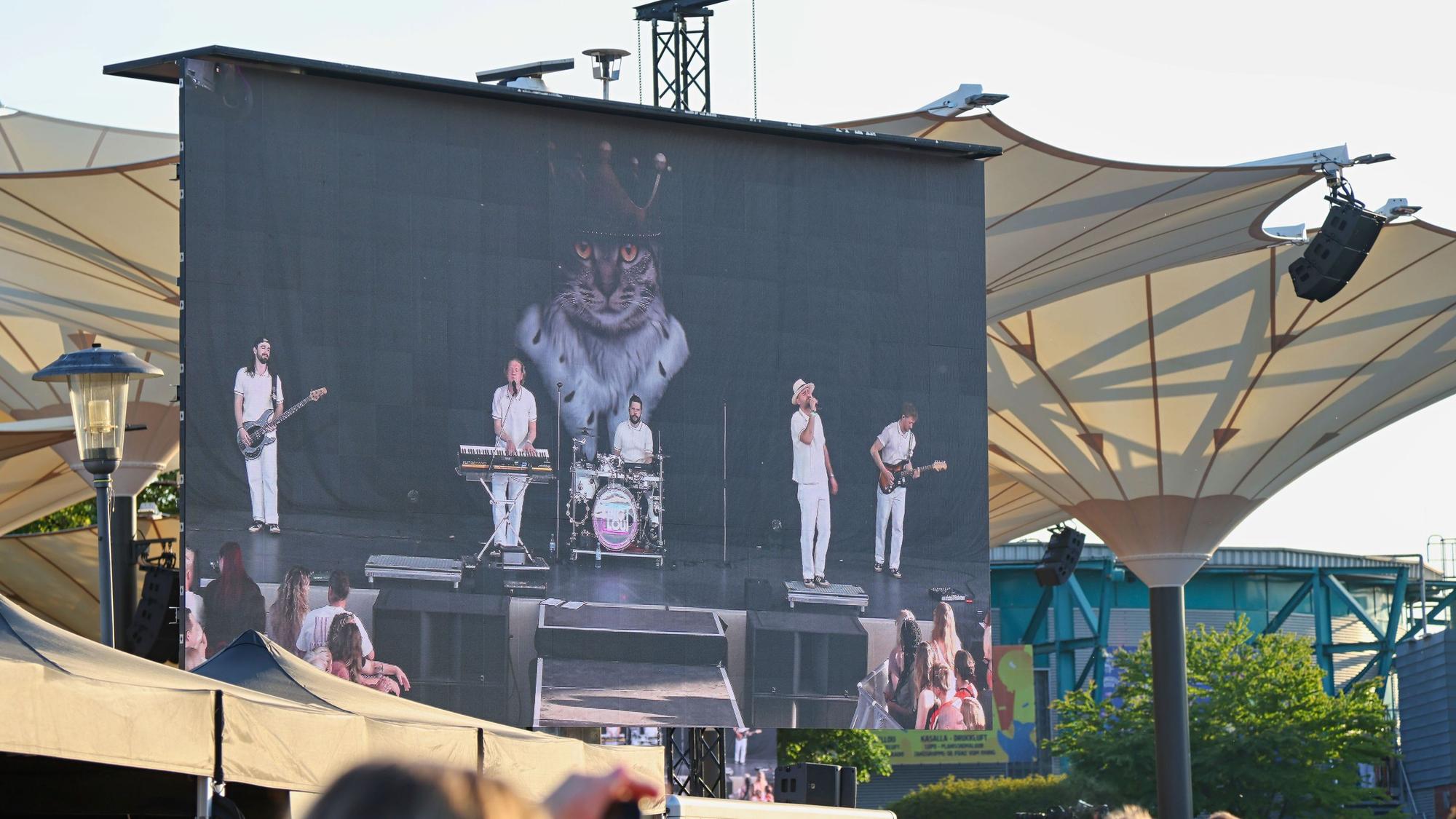 Leinwand im Tanzbrunnen beim Konzert.