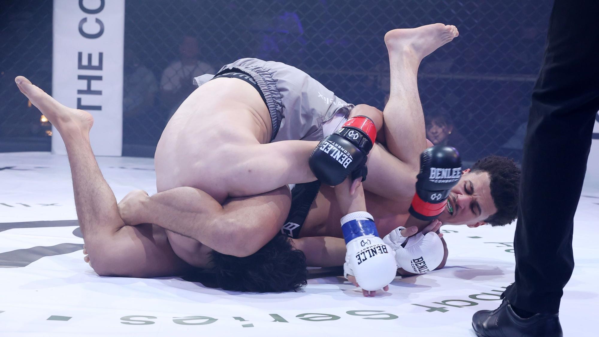 Beim sogenannten „Grappling“ am Boden versuchen die MMA-Kämpfer, den Gegner mit einem Würge- oder Hebel-Manöver zu bezwingen.