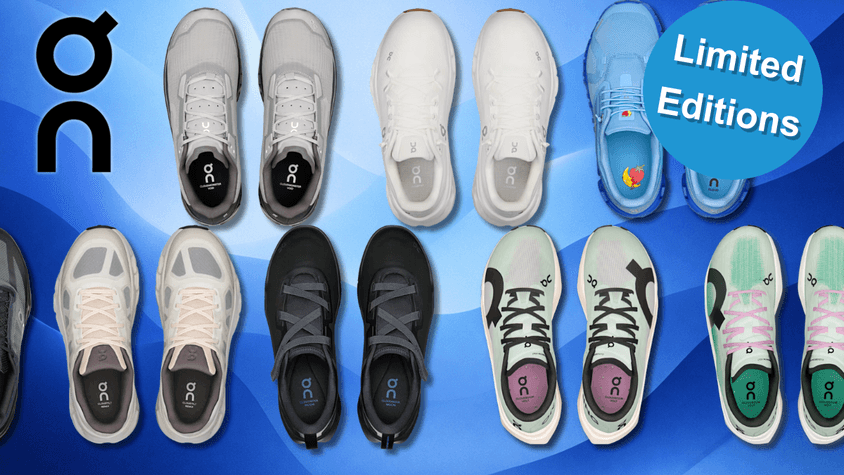 Verschiedene On Sneaker vor einem blauen Hintergrund.