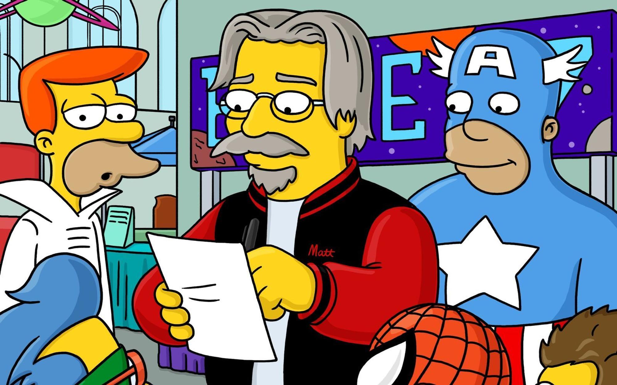 Wie „Simpsons“-Schöpfer Matt Groening, hier als gelbe Figur in seiner Serie, verriet, heißen sowohl sein Vater als auch sein älterer Sohn Homer. (Bild: Fox)