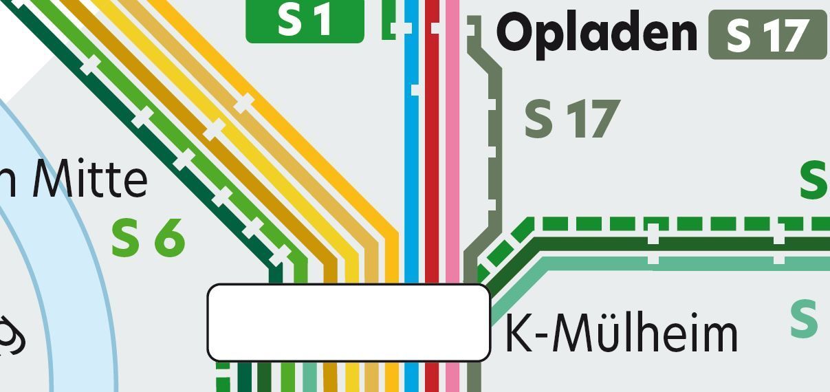 Hier ist der Bahnhof Morsbroich wieder in einem Plan für den Personenverkehr aufgenommen.