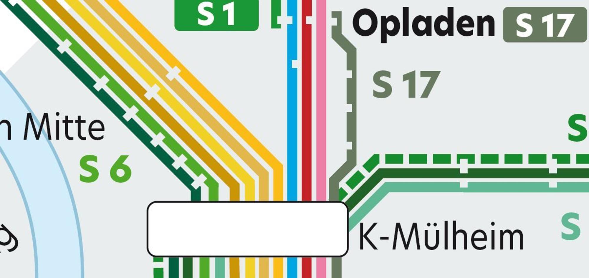 Hier ist der Bahnhof Morsbroich wieder in einem Plan für den Personenverkehr aufgenommen.