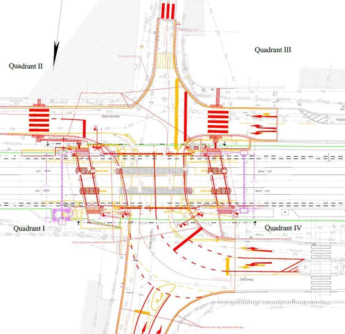 Die Planungsskizze zeigt den Bahnübergang Weierstraße in Mechernich.