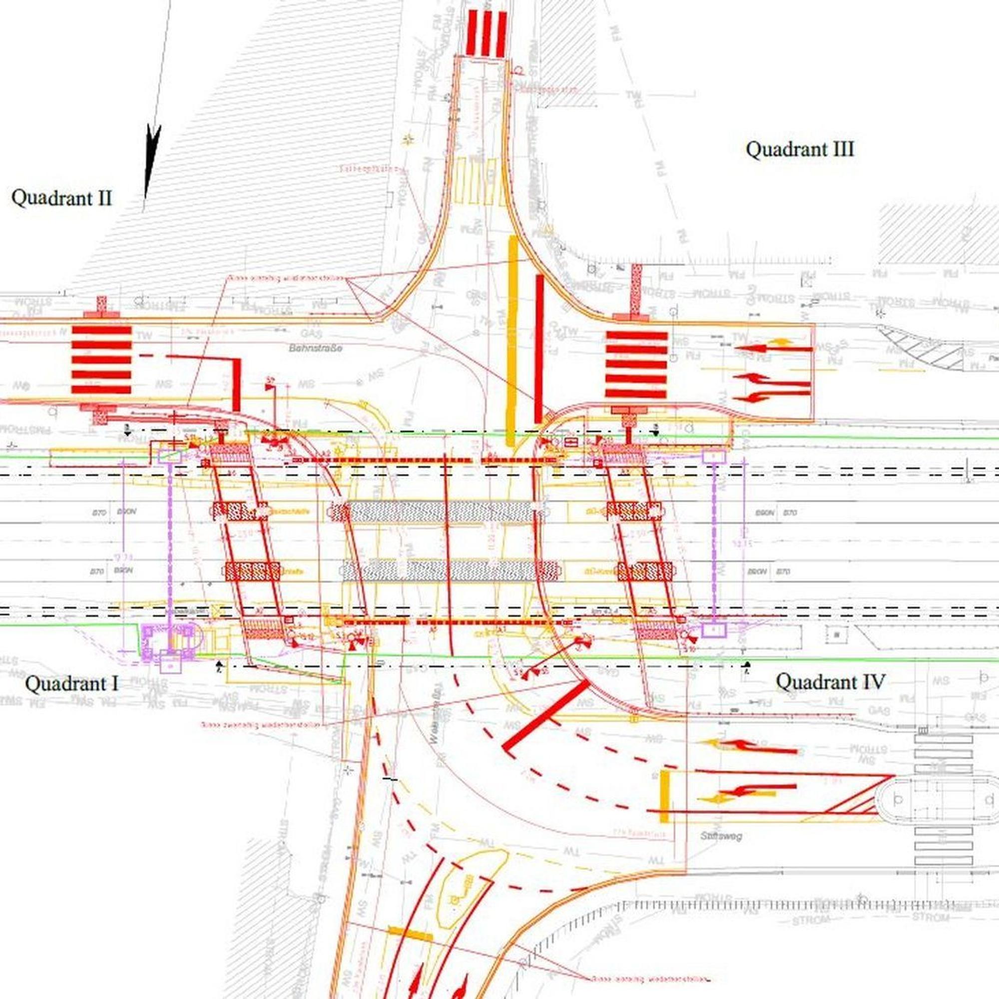 Die Planungsskizze zeigt den Bahnübergang Weierstraße in Mechernich.
