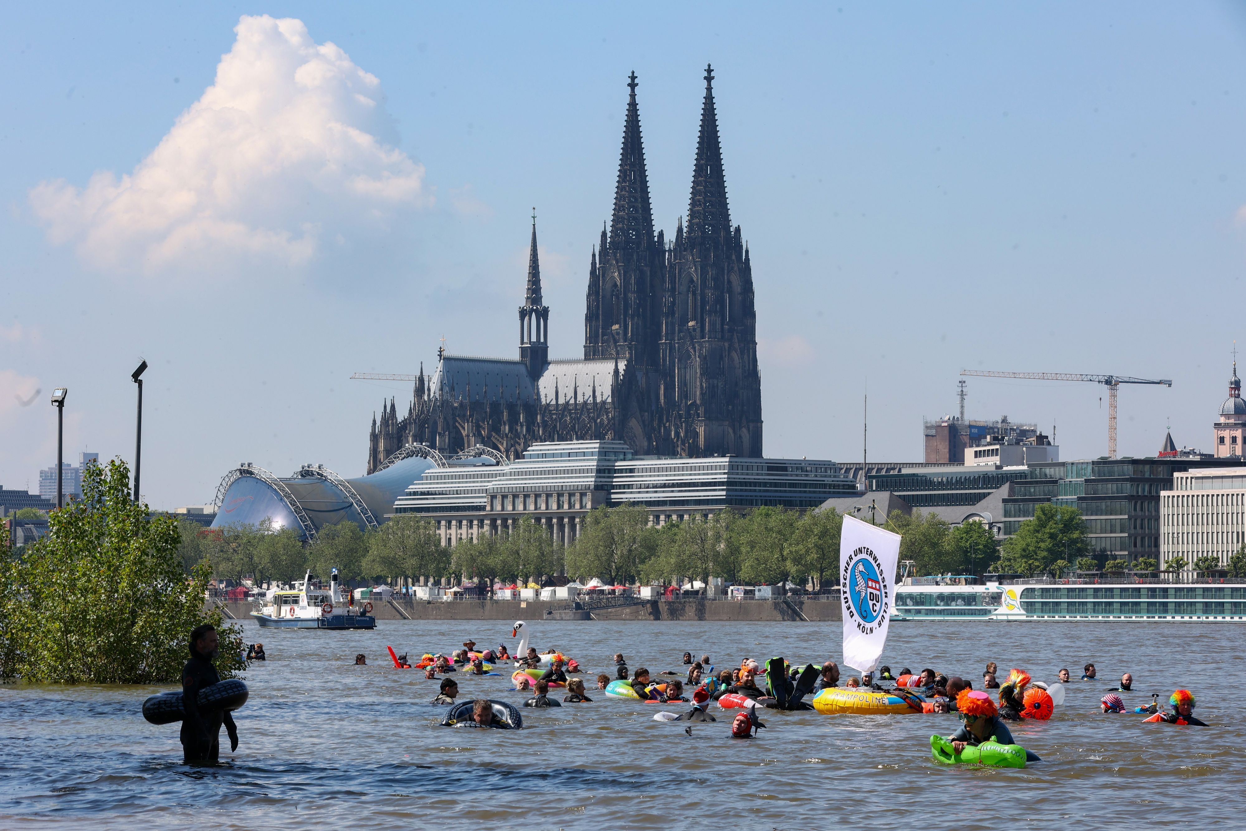 Das traditionelle Rheinschwimmen in Köln findet jährlich an Christi Himmelfahrt (Vatertag) statt. (Archivbild)
