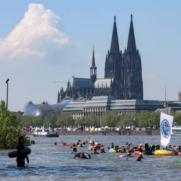 Das traditionelle Rheinschwimmen in Köln findet jährlich an Christi Himmelfahrt (Vatertag) statt. (Archivbild)