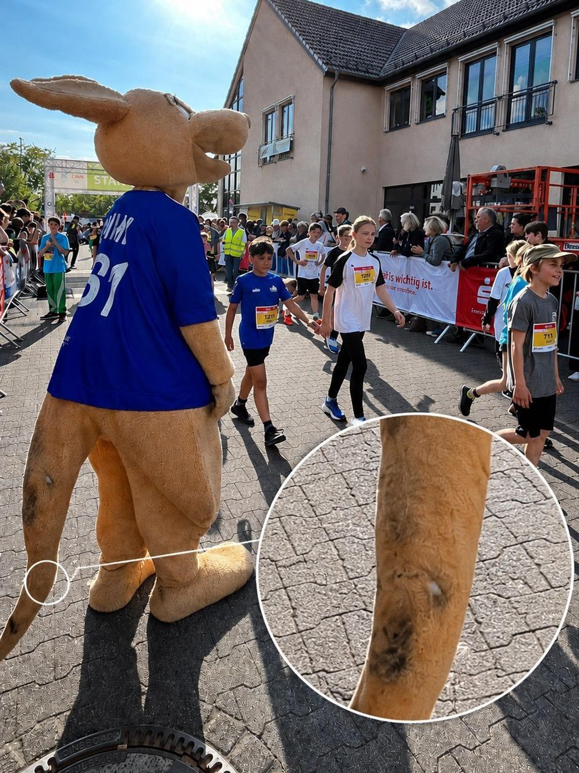 Der verbrannte Känguru-Schwanz von VfL-Maskottchen Gummi.