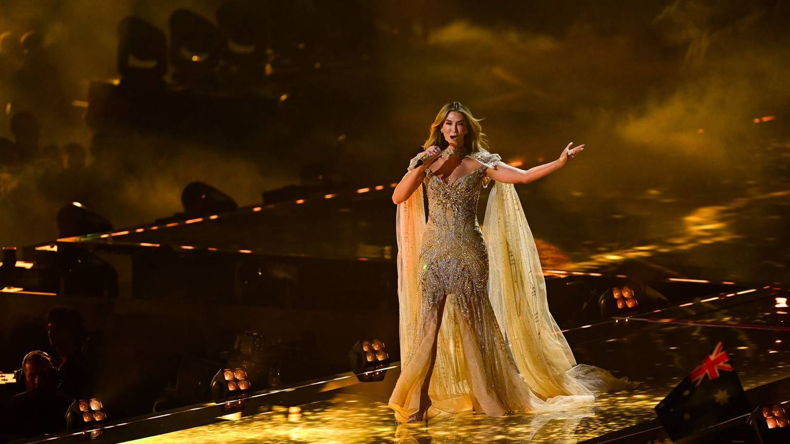Den Wow-Moment des Abends liefert Delta Goodrem mit „Eclipse“ für Australien.
(Bild: 2026 Getty Images/Christian Bruna)