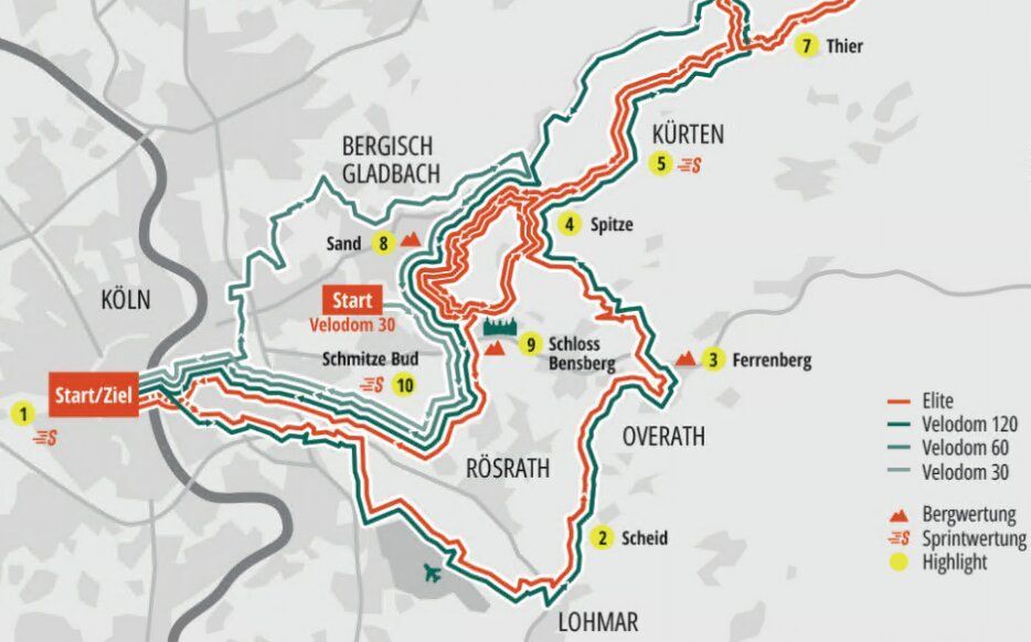 Zu sehen ist eine Grafik mit einem Streckenverlauf für ein Radrennen.