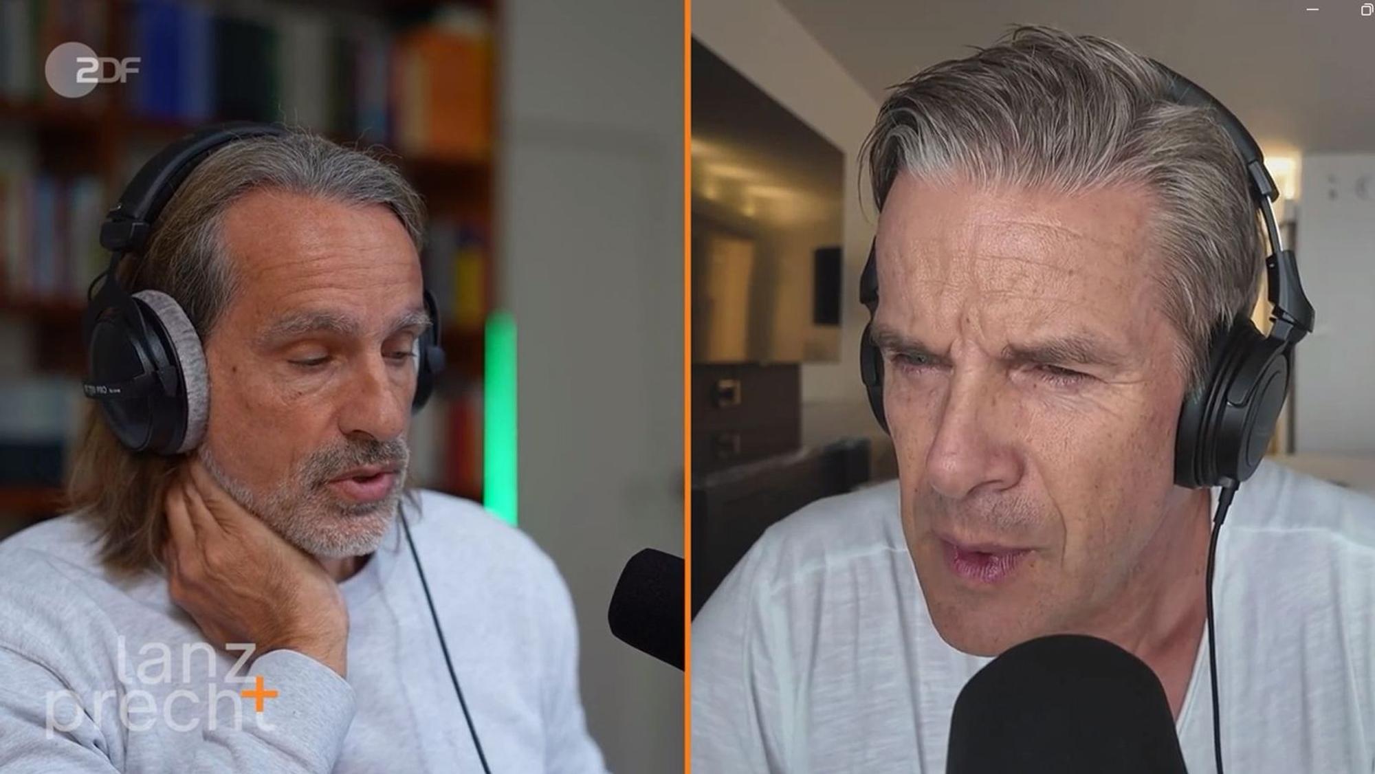 Richard David Precht (links) äußert im Podcast „Lanz + Precht“ eine schlimme Befürchtung bezüglich des Ukraine-Krieges - sehr zum Entsetzen von Markus Lanz. (Bild: ZDF / Lanz+Precht)