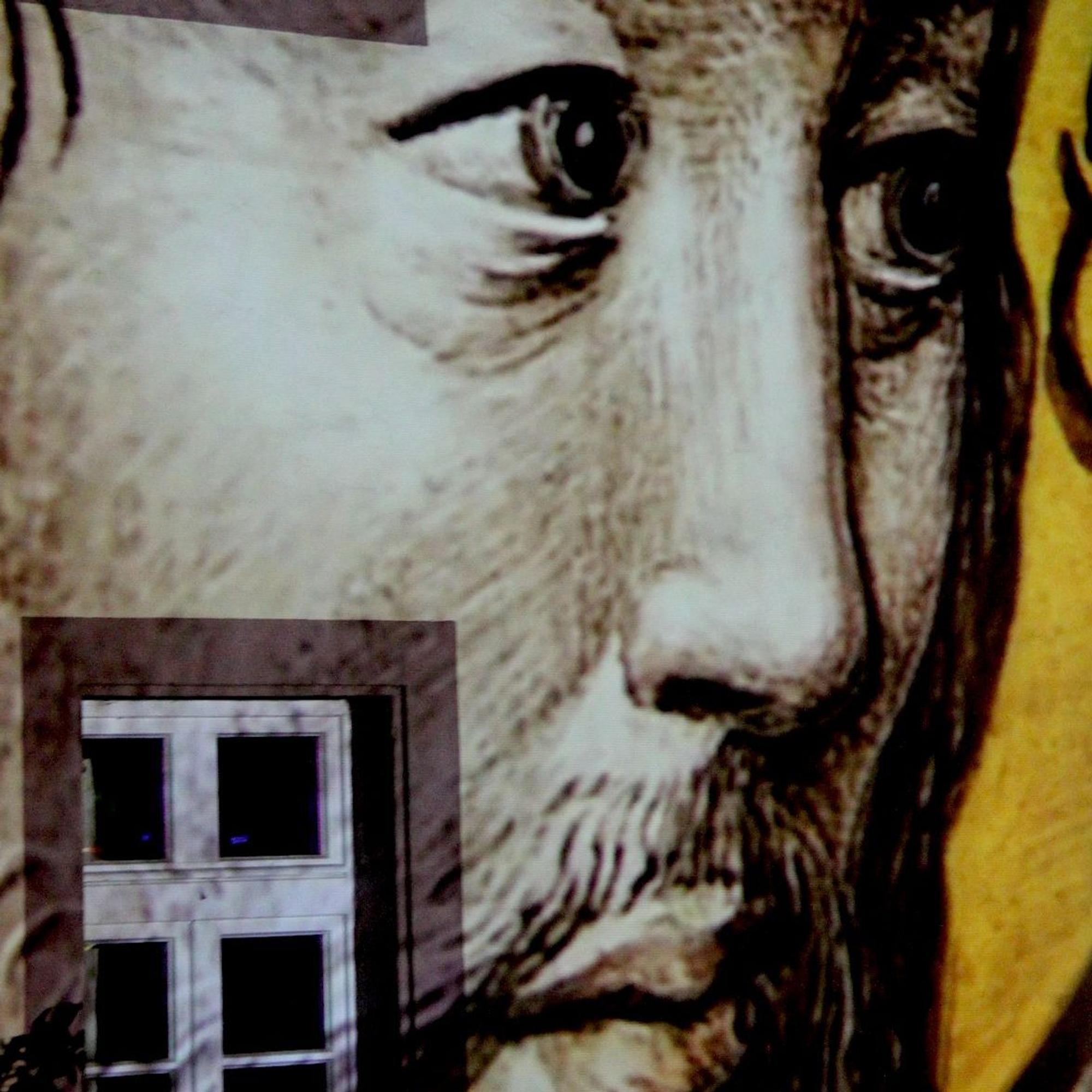 Das bärtige Gesicht eines Königs ist großformatig auf der Fassade zu sehen.