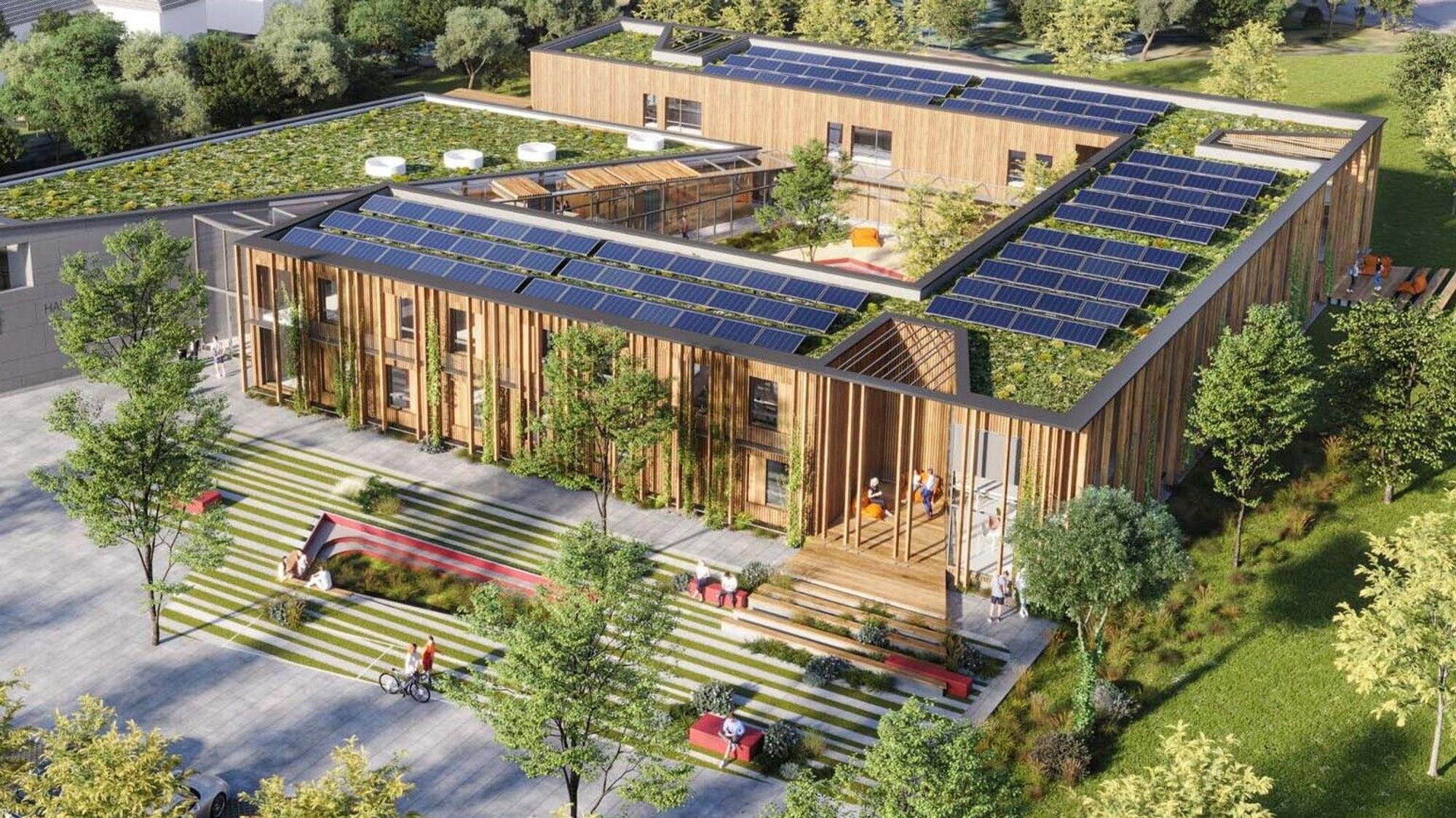 Ein Holzbau mit begrünter Fassade – so soll das neue Sportinternat aussehen.