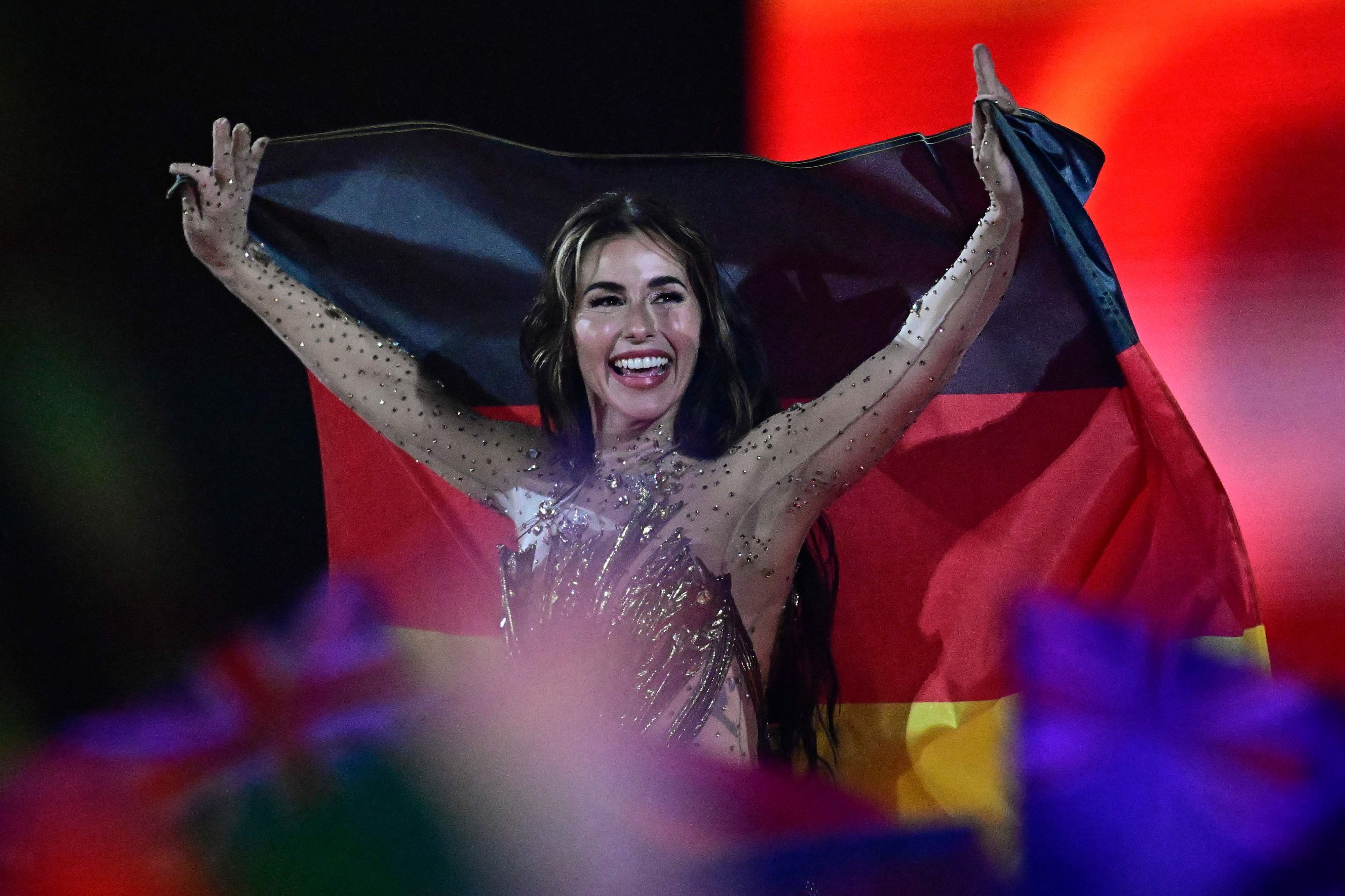 Sarah Engels kommt im Finale des 70. Eurovision Song Contest (ESC) in der Wiener Stadthalle auf die Bühne.