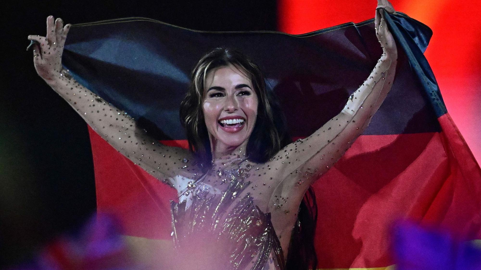 Sarah Engels kommt im Finale des 70. Eurovision Song Contest (ESC) in der Wiener Stadthalle auf die Bühne.