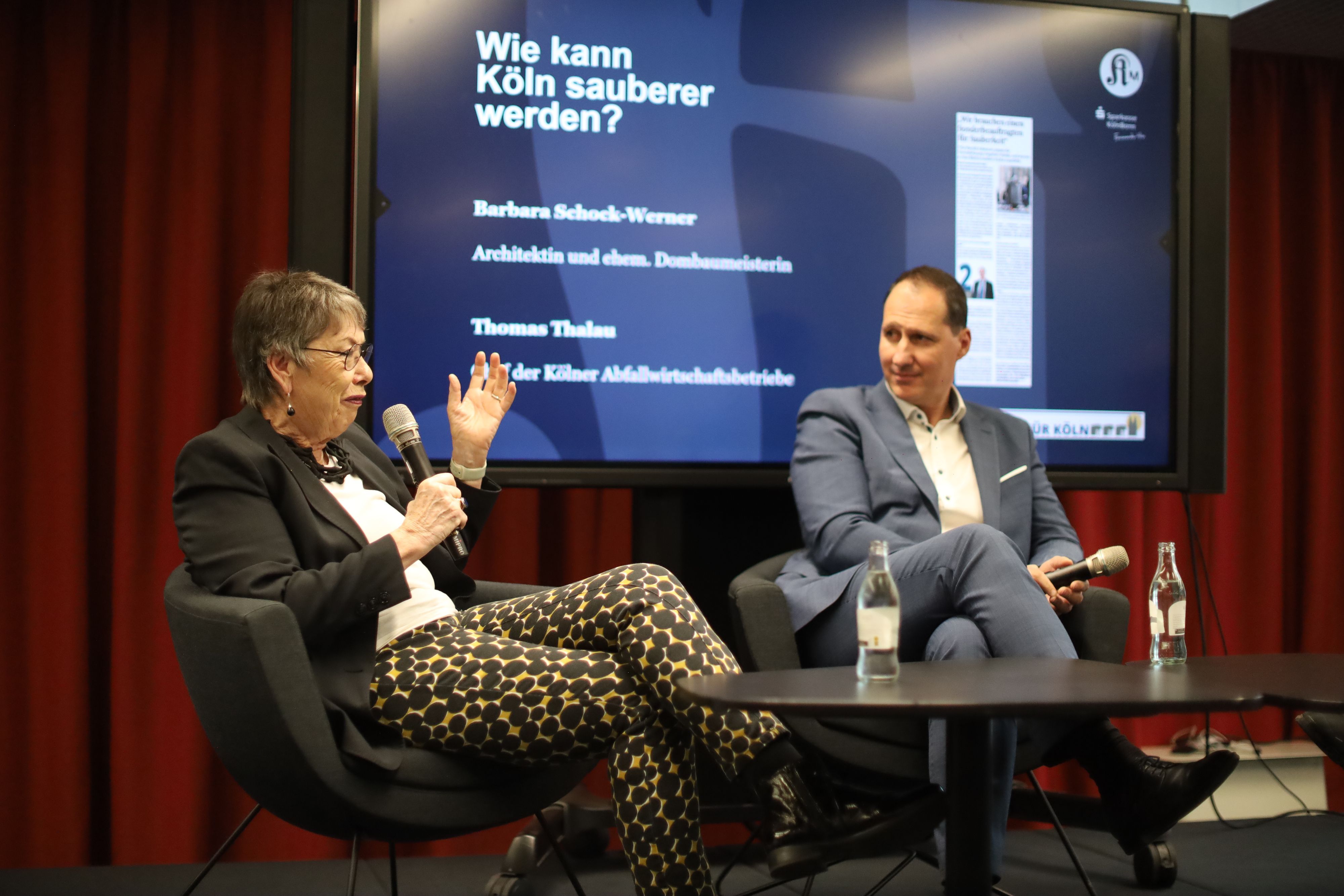 Die ehemalige Kölner Dombaumeisterin Barbara Schock-Werner und AWB-Chef Thomas Thalau zu Gast beim ersten Live-Talk „100 Ideen für Köln“ des „Kölner Stadt-Anzeiger“.