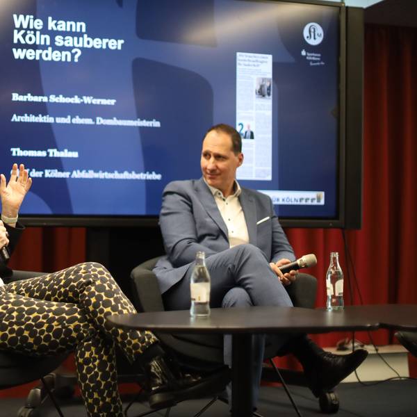 Die ehemalige Kölner Dombaumeisterin Barbara Schock-Werner und AWB-Chef Thomas Thalau zu Gast beim ersten Live-Talk „100 Ideen für Köln“ des „Kölner Stadt-Anzeiger“.