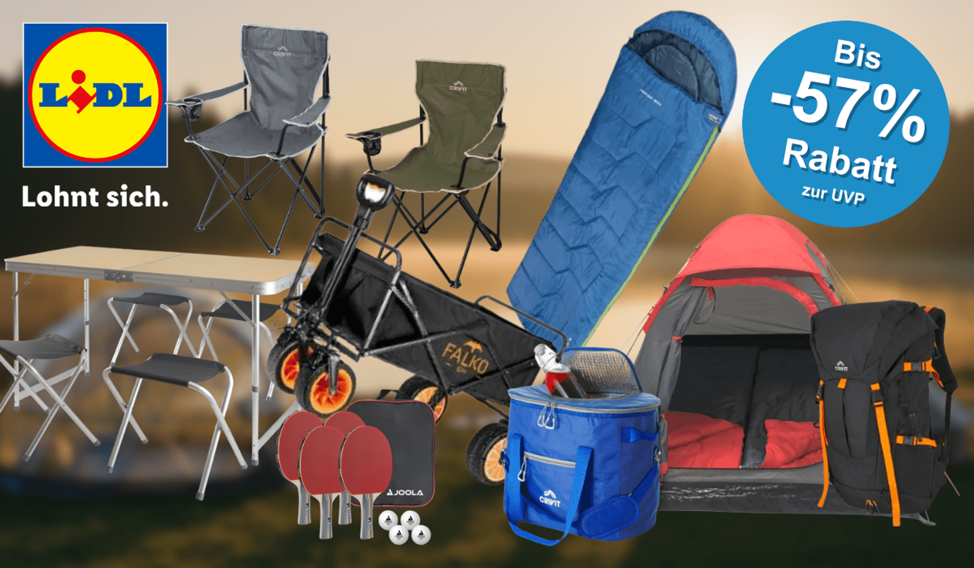 Mega Camping Deals im Lidl Onlineshop Spare bis zu 57% auf Zelte, Stühle, Schlafsäcke & Co