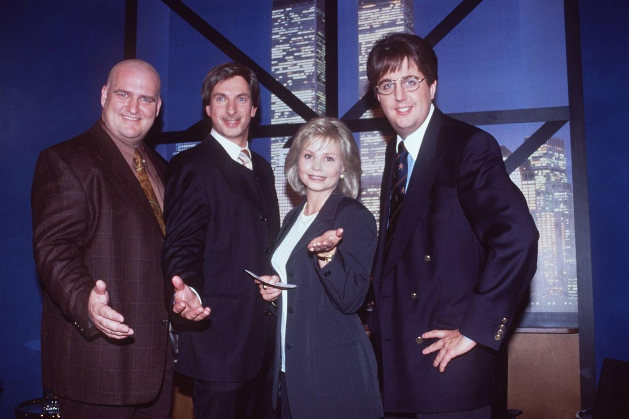 Von 2000 bis 2002 war Annette Frier festes Mitglied der Comedy-Sendung „Die Wochenshow“. Das Bild zeigt sie an der Seite von Ingolf Lück (2. v. links), Bastian Pastewka (rechts) und Markus Maria Profitlich. (Bild: IMAGO / teutopress)
