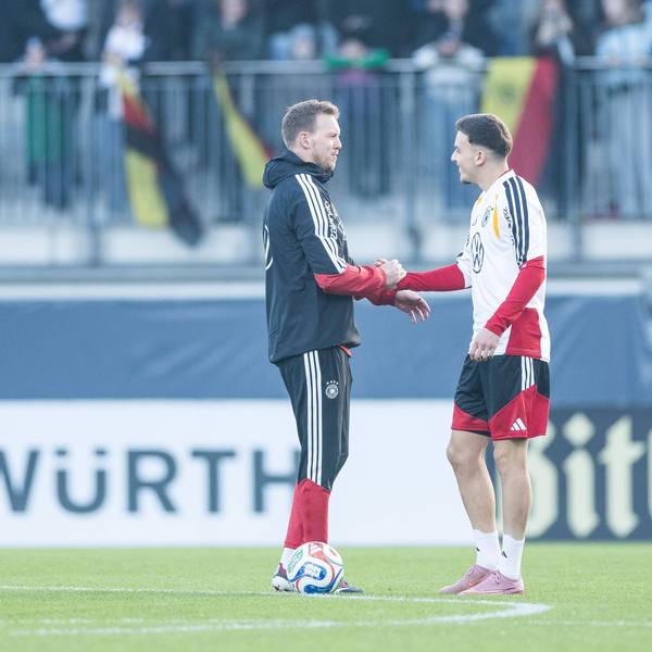 Said El Mala und Julian Nagelsmann beim DFB-Lehrgang im November. Der Kölner Stürmer wird nun doch nicht zur WM reisen.