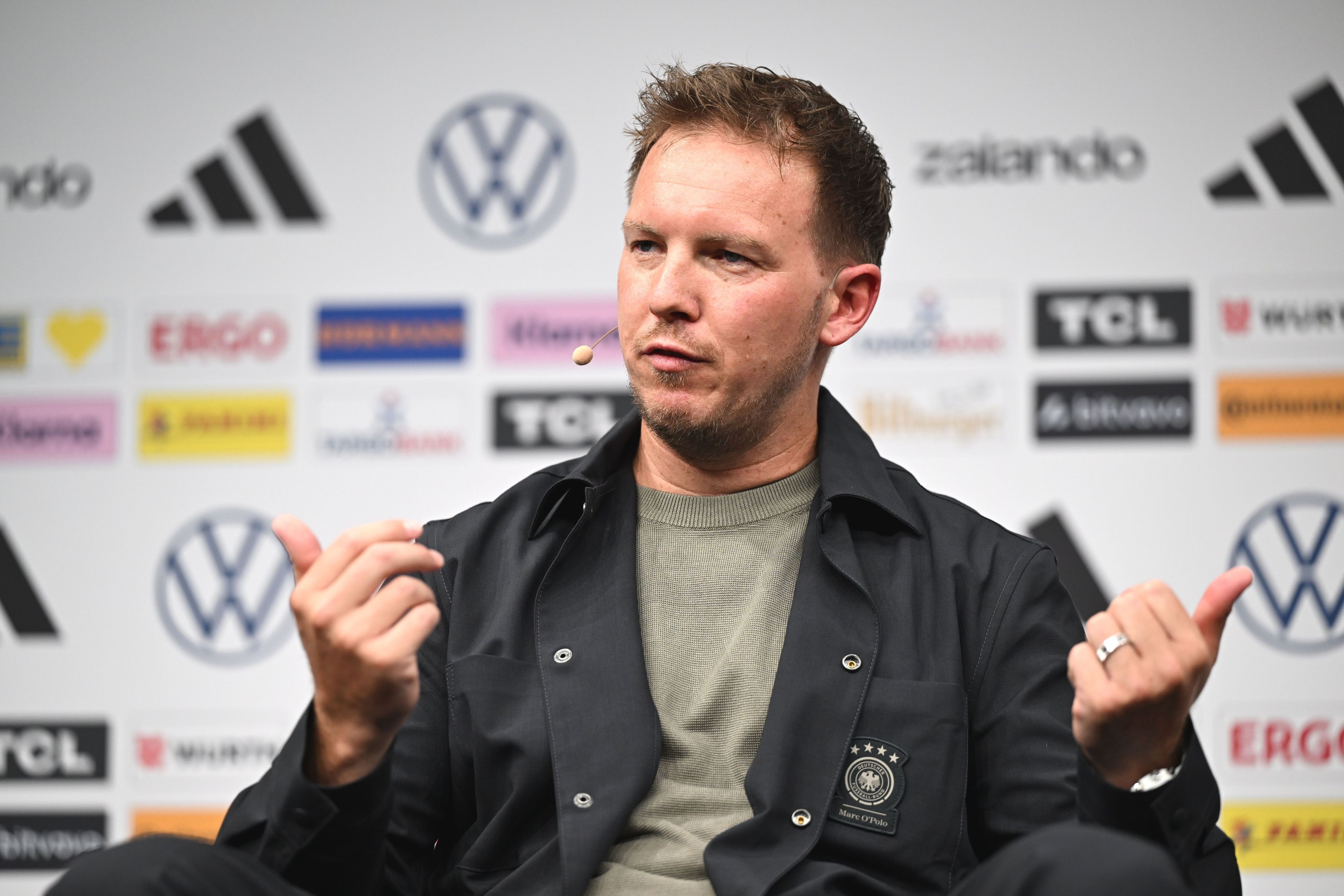 Bundestrainer Julian Nagelsmann spricht bei einer Pressekonferenz zur Bekanntgabe des deutschen Kaders für die Fußball-Weltmeisterschaft 2026 in Kanada, Mexiko und den USA.