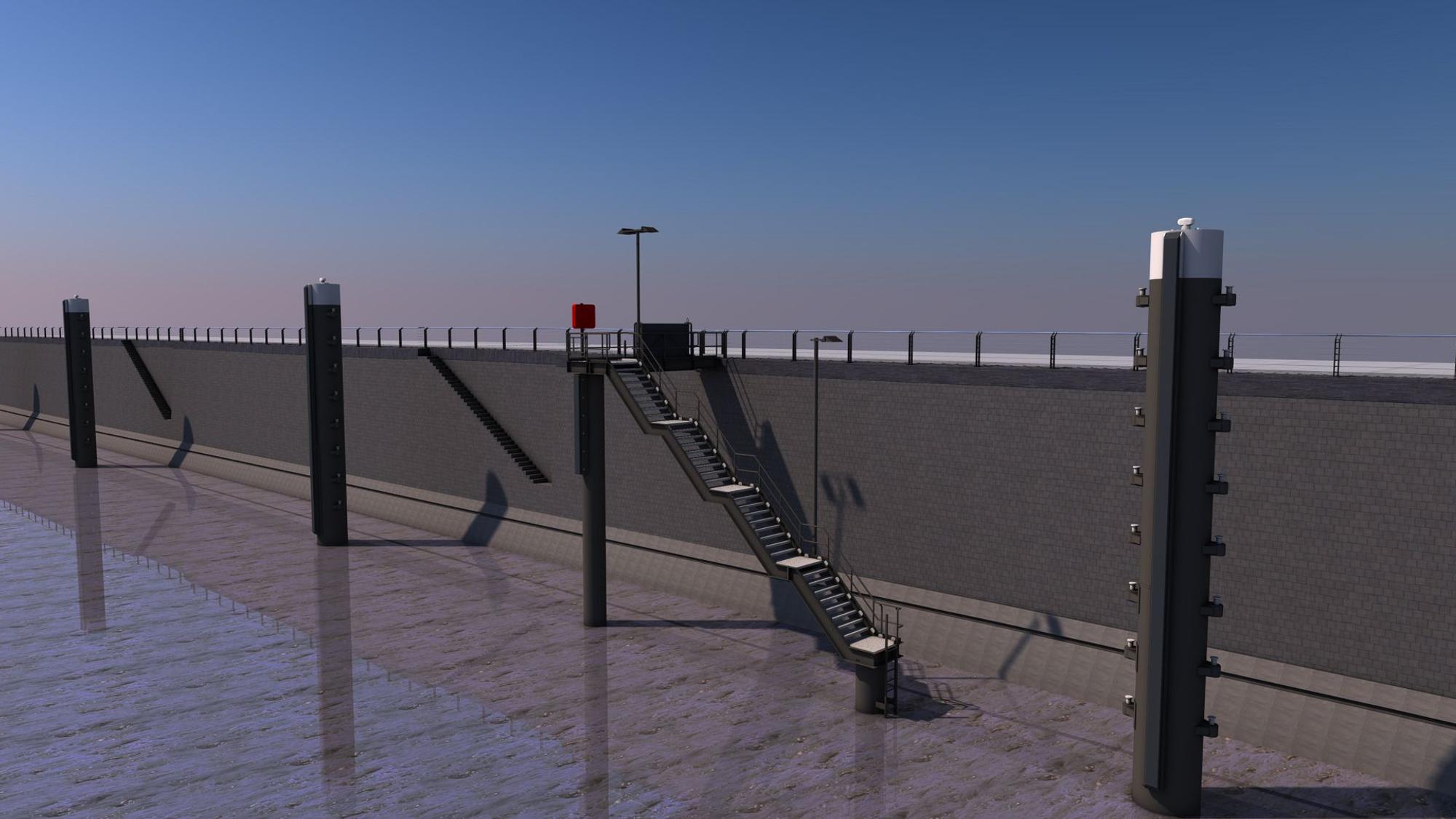 Die Visualisierung zeigt die geplanten Schiffsanlegestellen im Kölner Rheinauhafen.